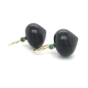 Camp & Co 14kt Geelgouden Oorbellen met Ebony en Groene Diamant