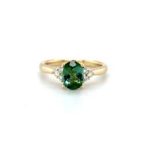 18kt geelgouden ring met toermalijn en diamant.