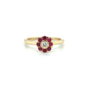 14kt geelgouden ring met robijn en diamant