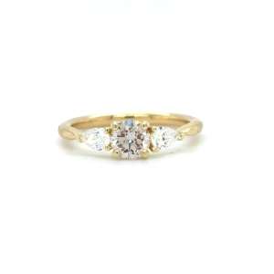 14kt geelgouden ring met bruin en wit diamant